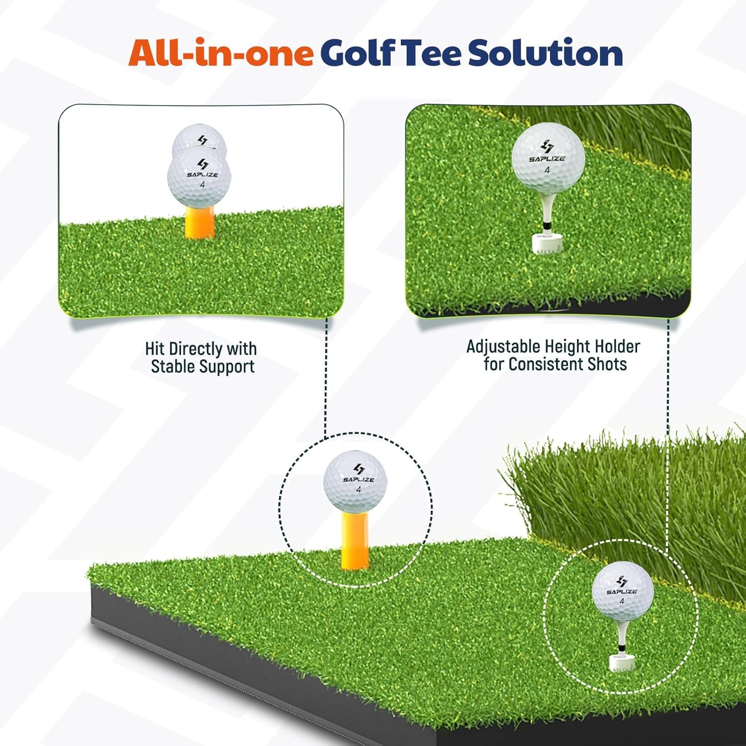 Golf Hitting Mat, Two Options (Heavy Rubber Base Dual-Turf Mat with Ball Tray, Tri-Turf Mat with Practice Golf Balls), Portable Golf Practice Training Mat for Indoor & Outdoor