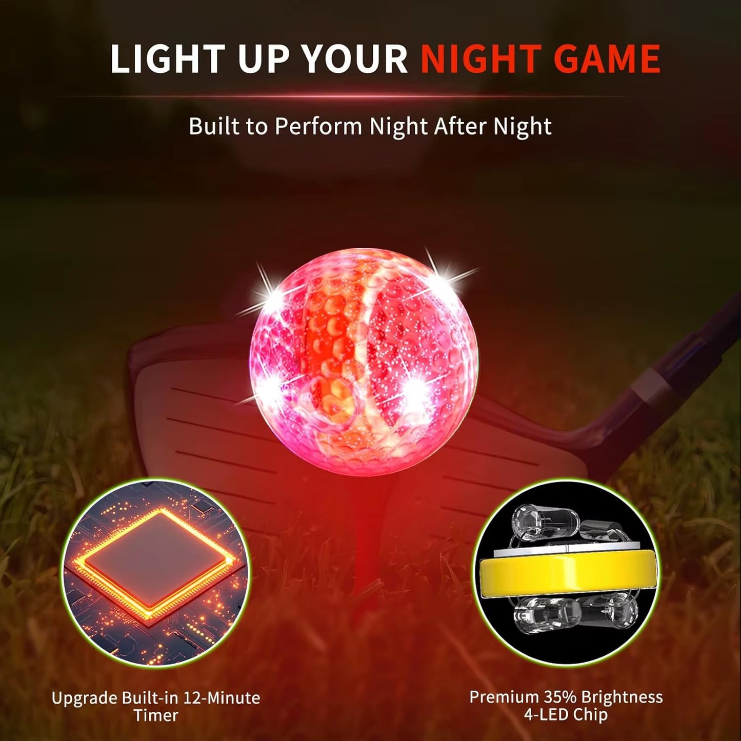 LED Golf Balls for Night Glow in the Dark Golf Ball with 4 Light Super Bright Six Colors Best Golf Gift for Golfers