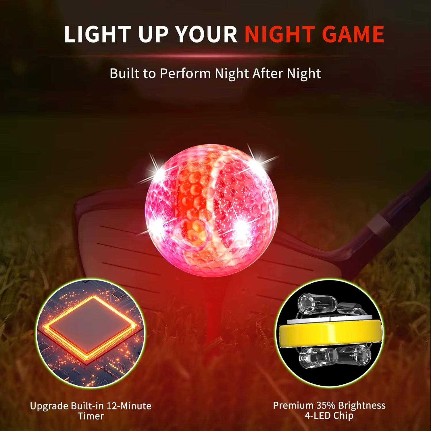 LED Golf Balls for Night Glow in the Dark Golf Ball with 4 Light Super Bright Six Colors Best Golf Gift for Golfers