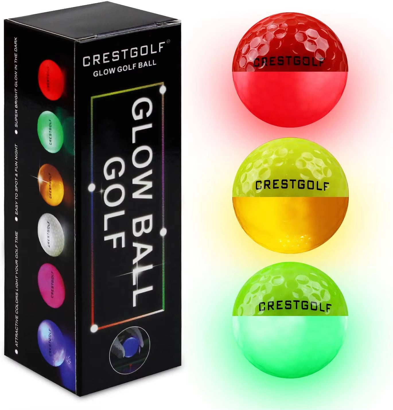 LED Golf Balls for Night Glow in the Dark Golf Ball with 4 Light Super Bright Six Colors Best Golf Gift for Golfers