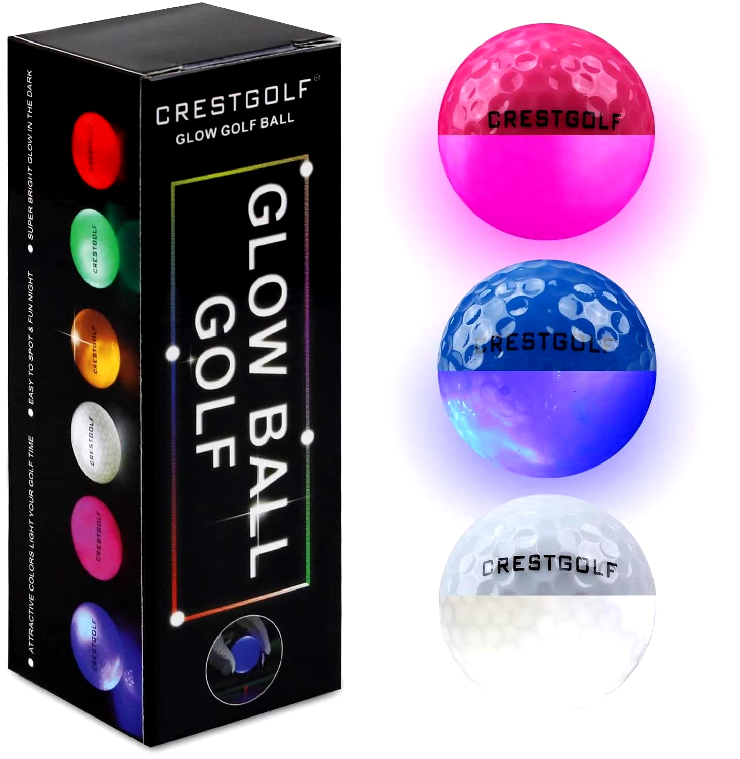 LED Golf Balls for Night Glow in the Dark Golf Ball with 4 Light Super Bright Six Colors Best Golf Gift for Golfers