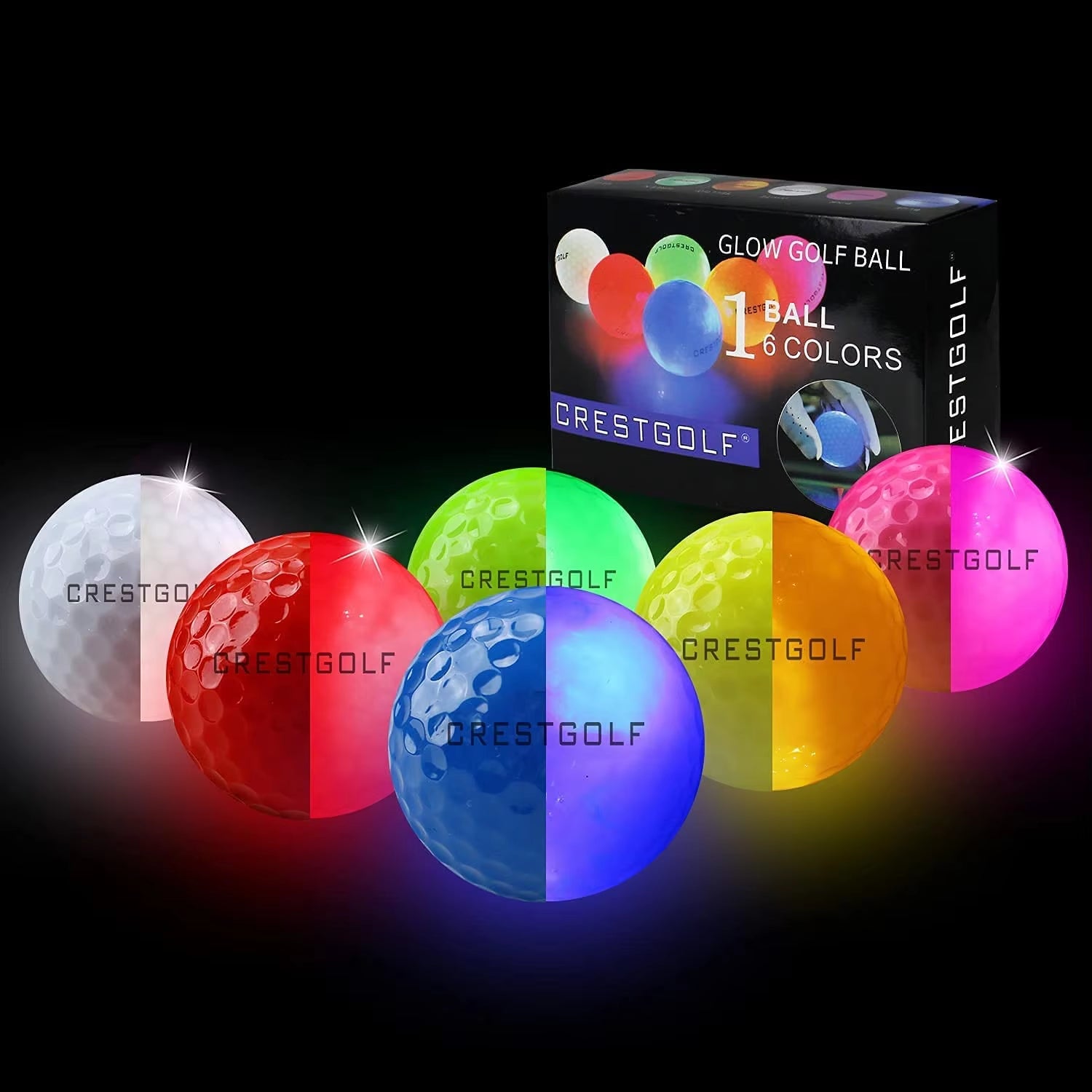 LED Golf Balls for Night Glow in the Dark Golf Ball with 4 Light Super Bright Six Colors Best Golf Gift for Golfers