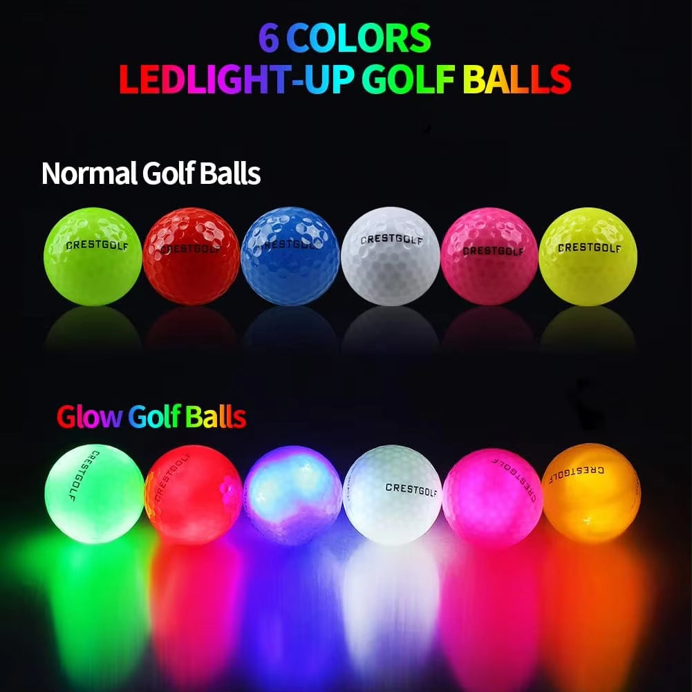 LED Golf Balls for Night Glow in the Dark Golf Ball with 4 Light Super Bright Six Colors Best Golf Gift for Golfers