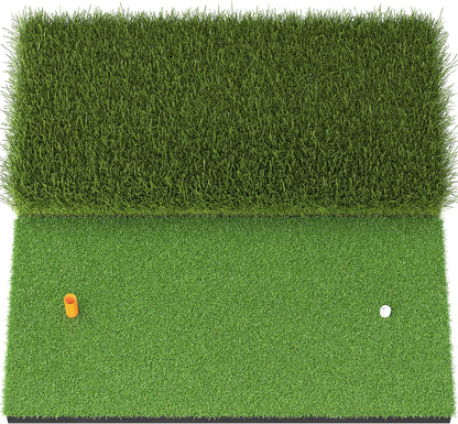 Golf Hitting Mat, Two Options (Heavy Rubber Base Dual-Turf Mat with Ball Tray, Tri-Turf Mat with Practice Golf Balls), Portable Golf Practice Training Mat for Indoor & Outdoor
