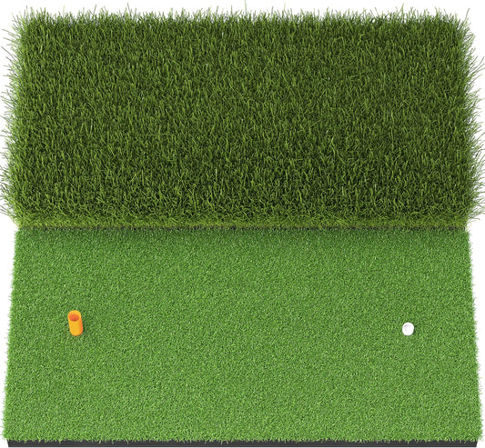 Golf Hitting Mat, Two Options (Heavy Rubber Base Dual-Turf Mat with Ball Tray, Tri-Turf Mat with Practice Golf Balls), Portable Golf Practice Training Mat for Indoor & Outdoor