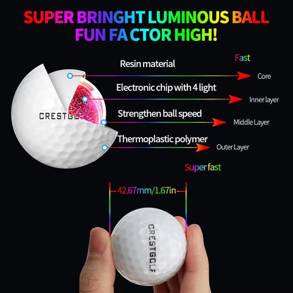LED Golf Balls for Night Glow in the Dark Golf Ball with 4 Light Super Bright Six Colors Best Golf Gift for Golfers